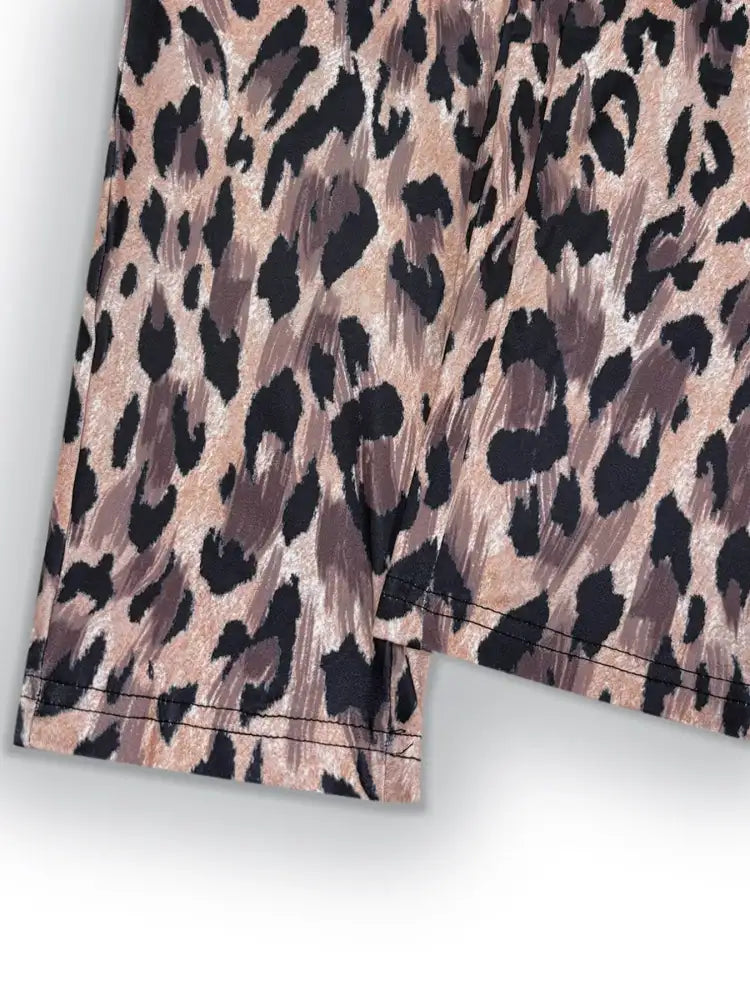 Round Neck Top and Leopard Pants Set