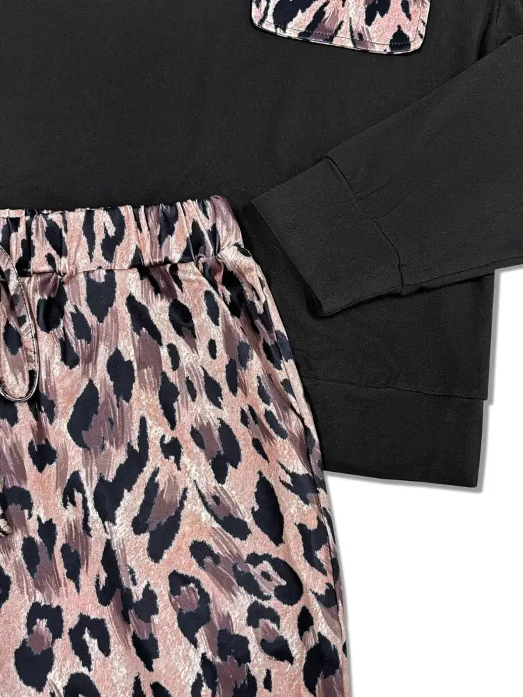 Round Neck Top and Leopard Pants Set