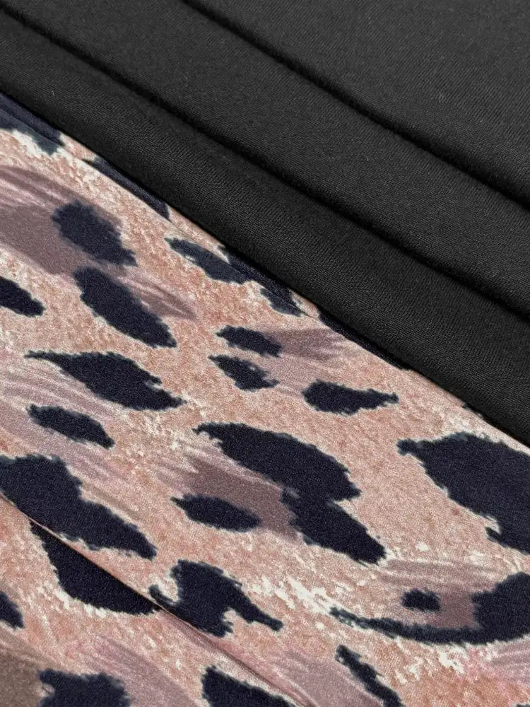 Round Neck Top and Leopard Pants Set