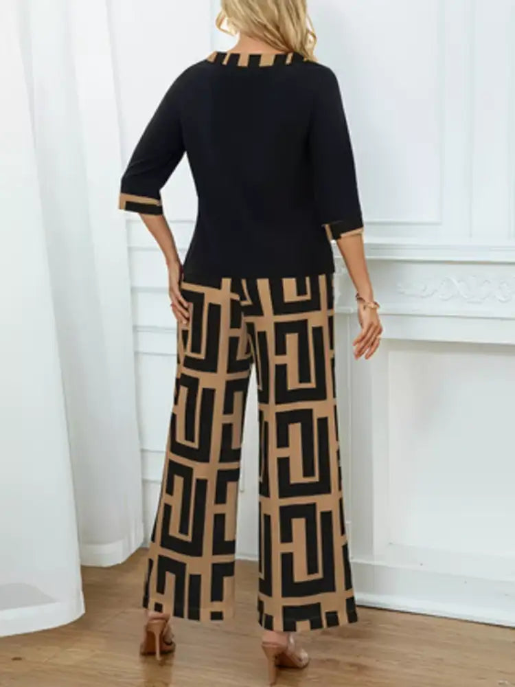 Round Neck Top and Wide Leg Pants Set