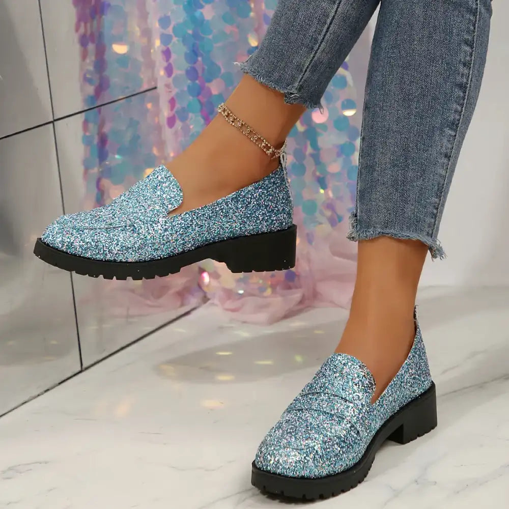 Round Toe Block Heels Loafers