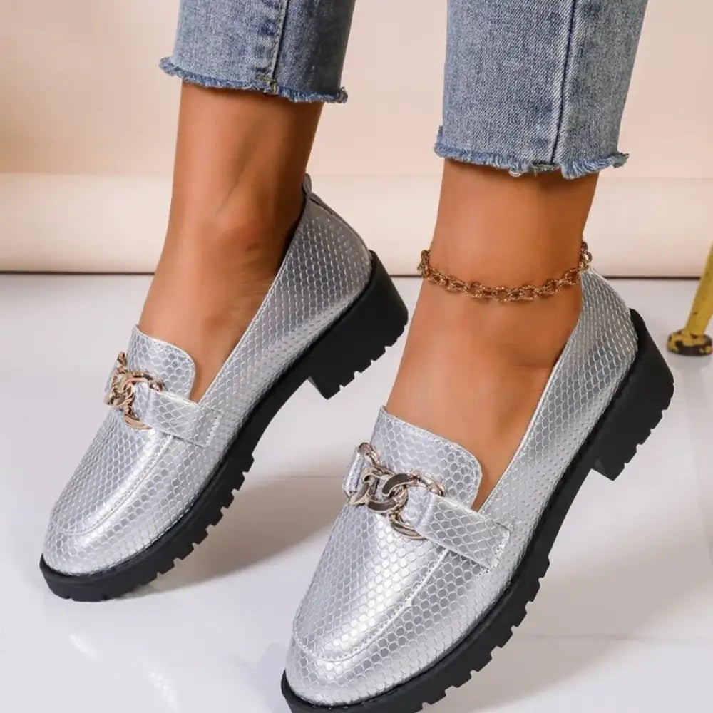 Round Toe Block Heels Loafers
