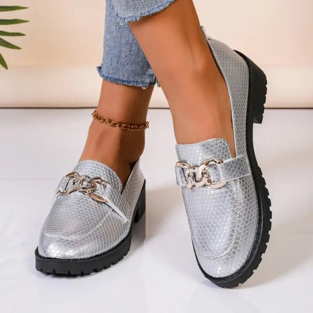 Round Toe Block Heels Loafers