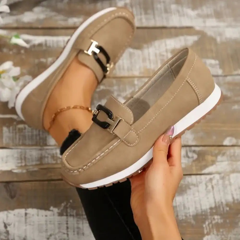 Round Toe Buckle Detail Slip-Ons