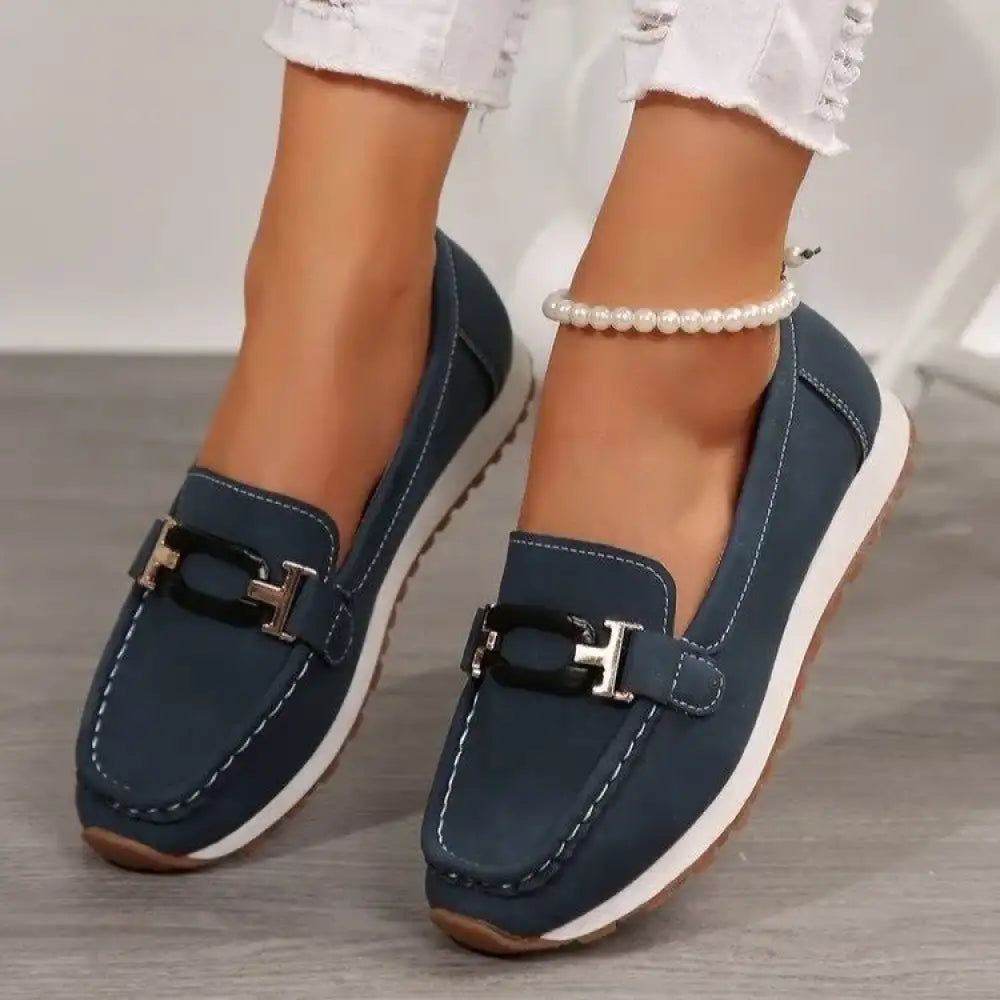 Round Toe Buckle Detail Slip-Ons