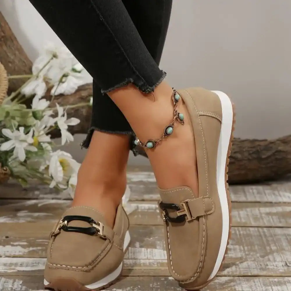 Round Toe Buckle Detail Slip-Ons