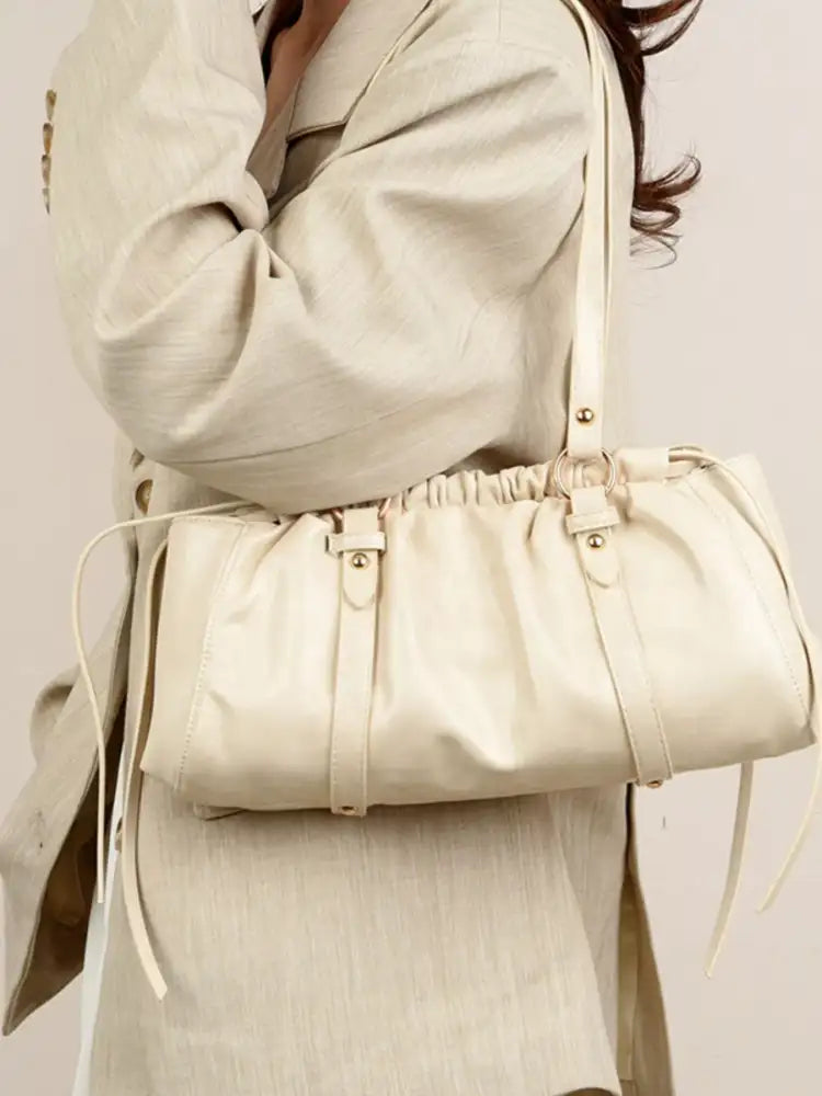 Ruched Leather Shoulder Bag