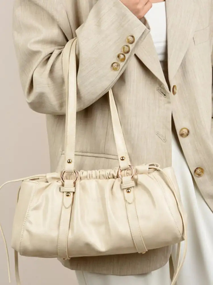 Ruched Leather Shoulder Bag