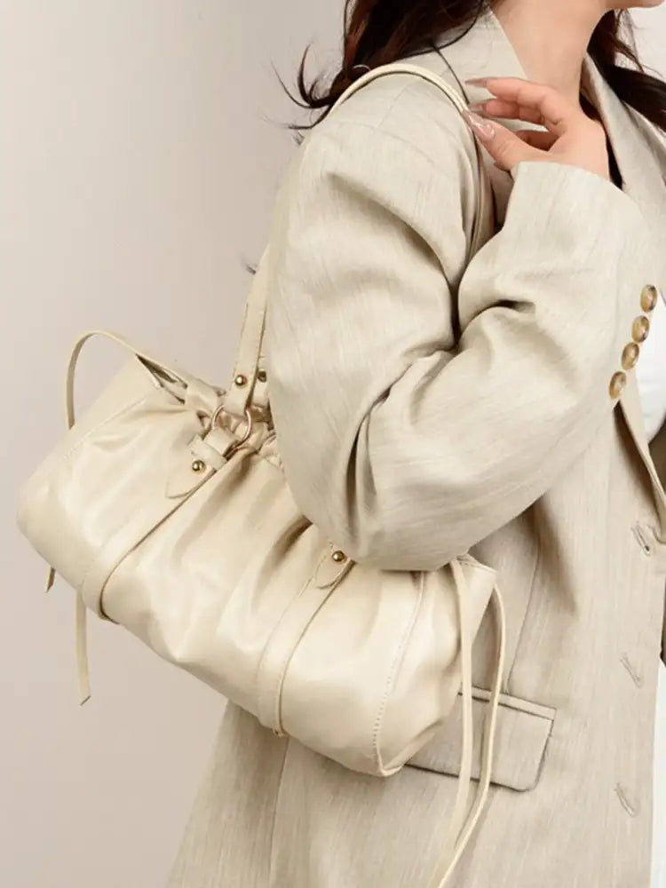 Ruched Leather Shoulder Bag