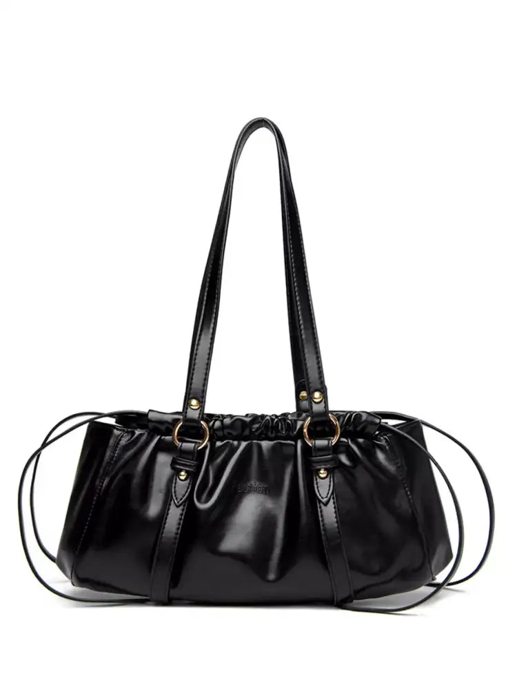 Ruched Leather Shoulder Bag