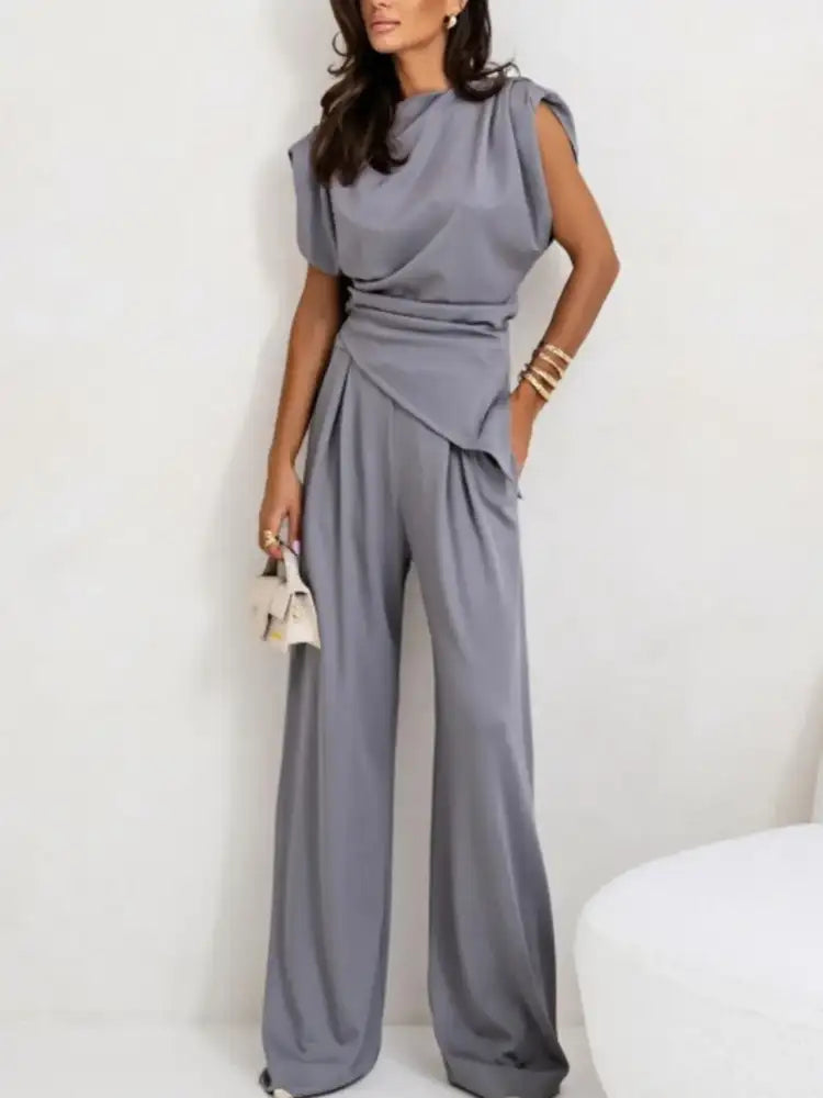 Ruched Sleeveless Top and Pants Set