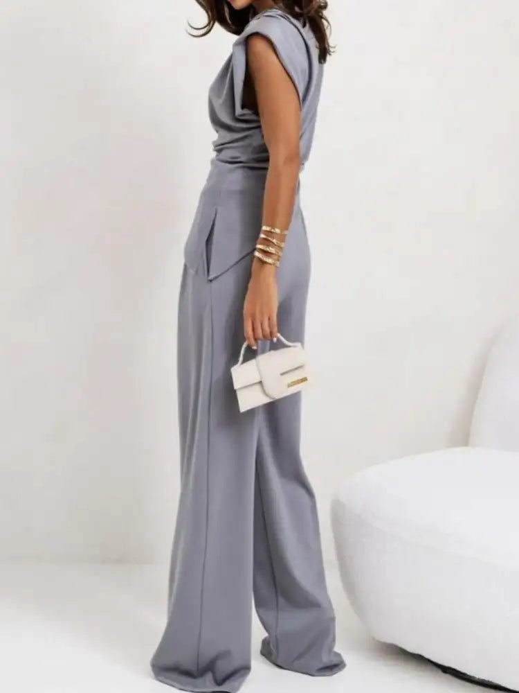 Ruched Sleeveless Top and Pants Set