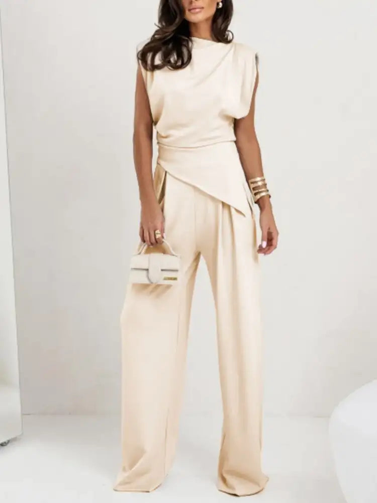 Ruched Sleeveless Top and Pants Set