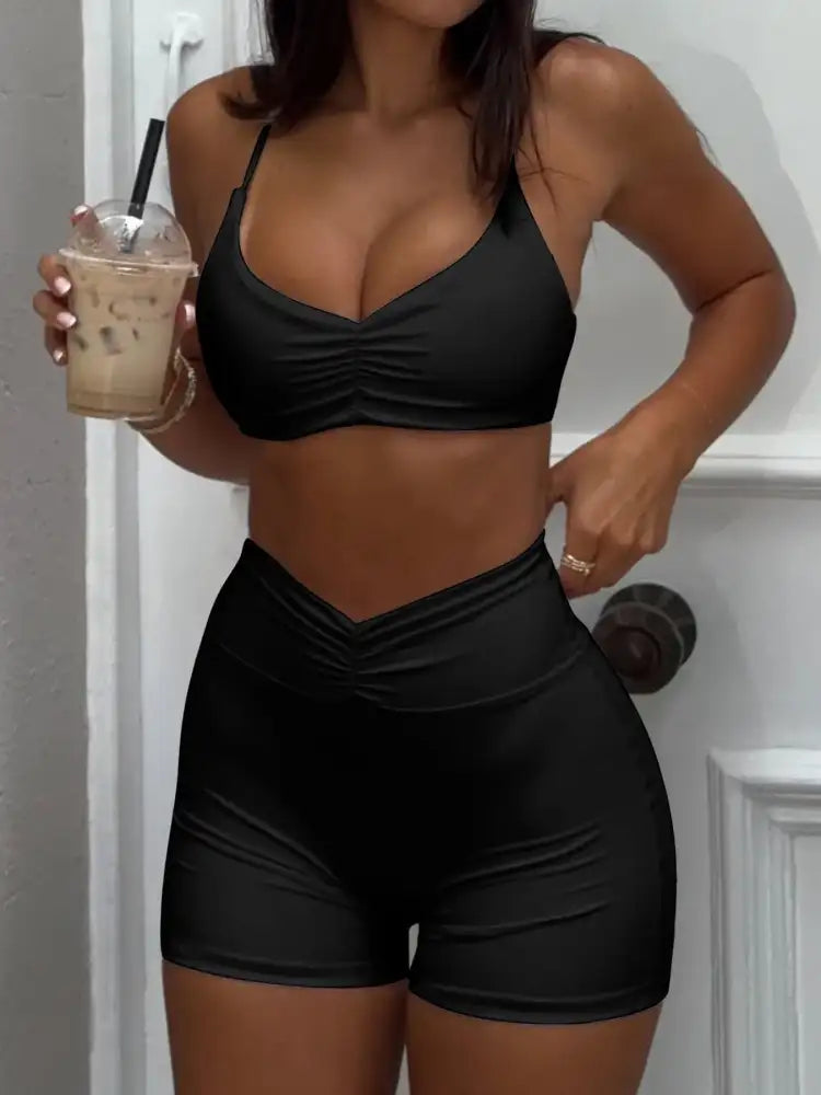 Ruched Sports Bra and High-Waisted Shorts Active Set