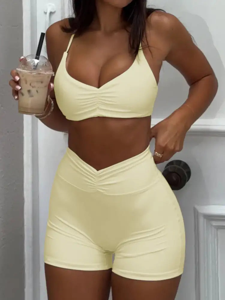 Ruched Sports Bra and High-Waisted Shorts Active Set