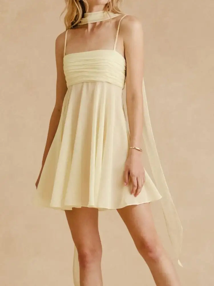 Ruched Square Neck Cami Dress with Scarf