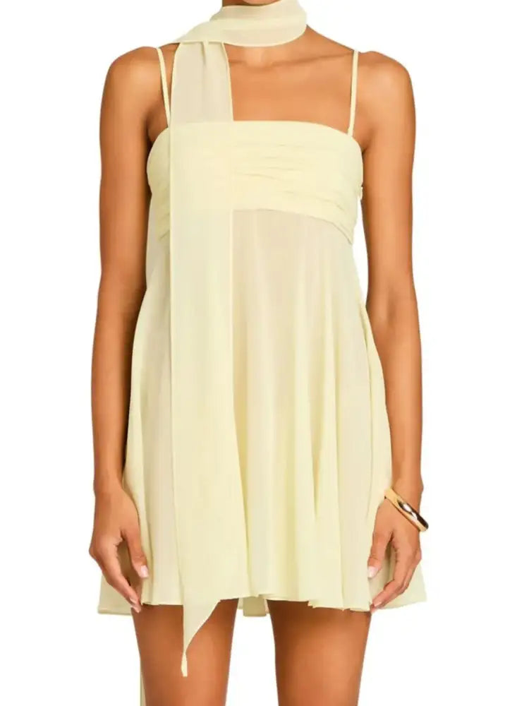 Ruched Square Neck Cami Dress with Scarf