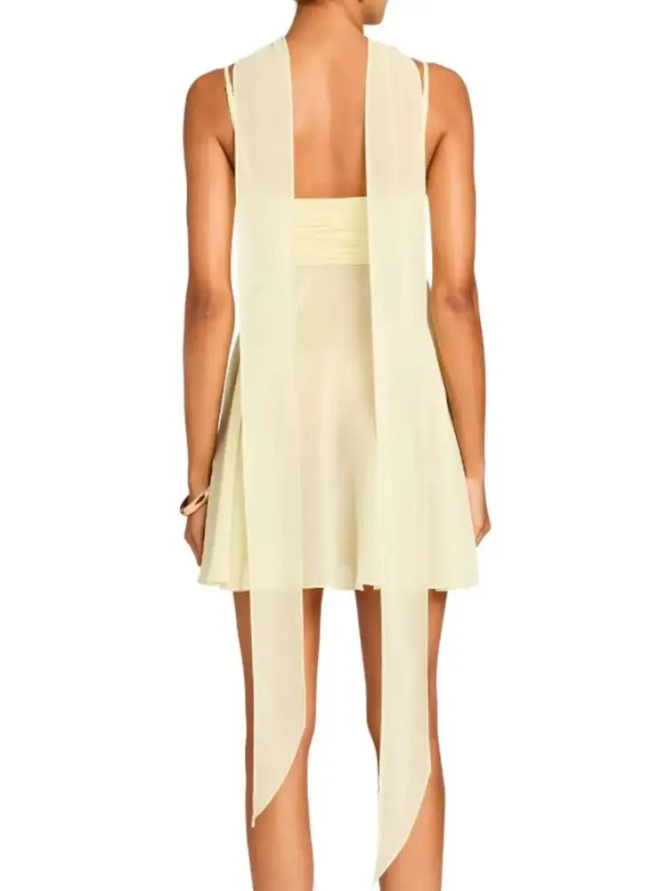 Ruched Square Neck Cami Dress with Scarf