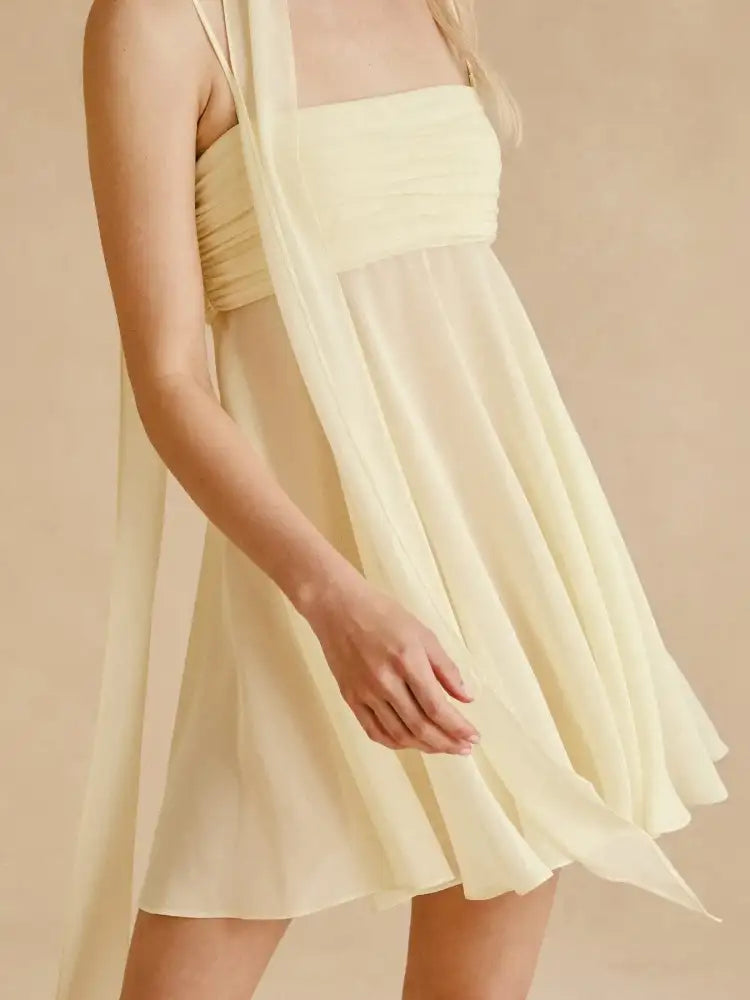 Ruched Square Neck Cami Dress with Scarf