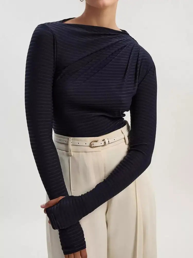 Ruched Striped Long Sleeve Top