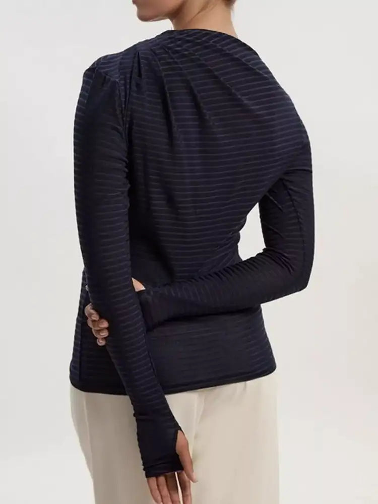Ruched Striped Long Sleeve Top