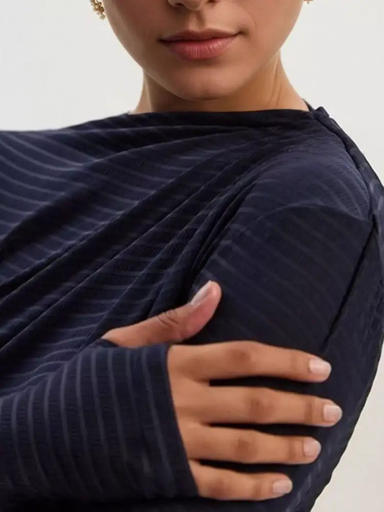 Ruched Striped Long Sleeve Top