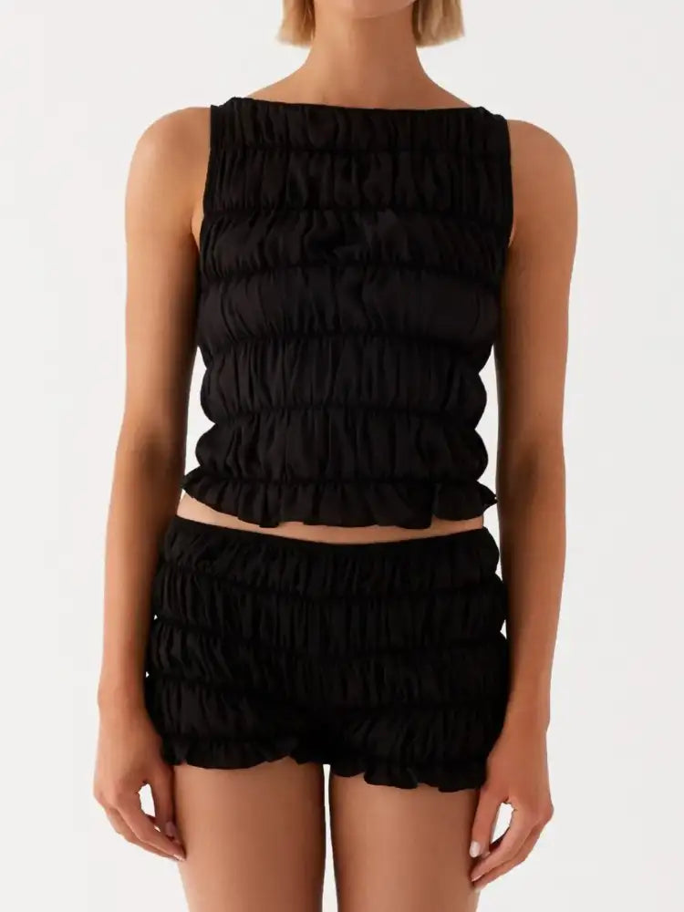 Ruched Texture Tank and Shorts Two-Piece Set