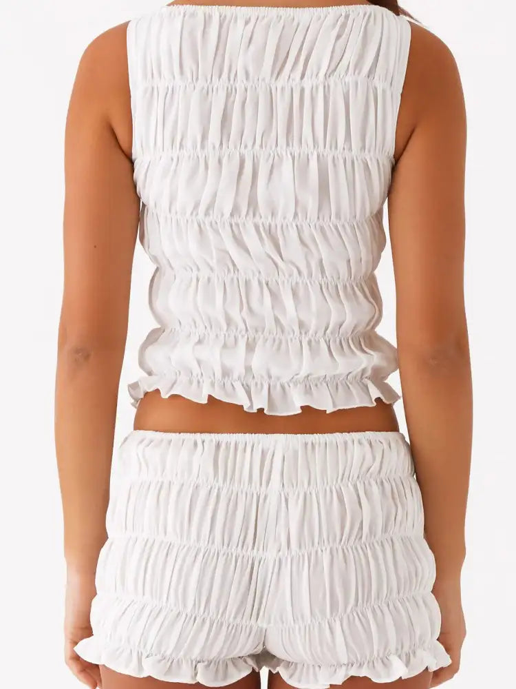 Ruched Texture Tank and Shorts Two-Piece Set
