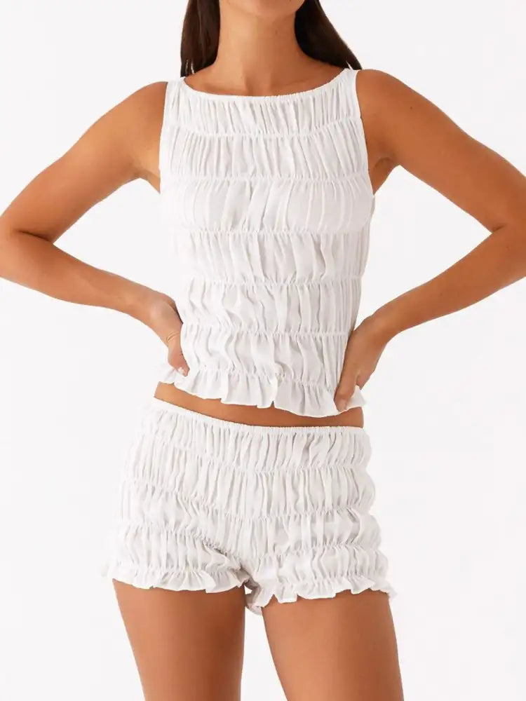 Ruched Texture Tank and Shorts Two-Piece Set