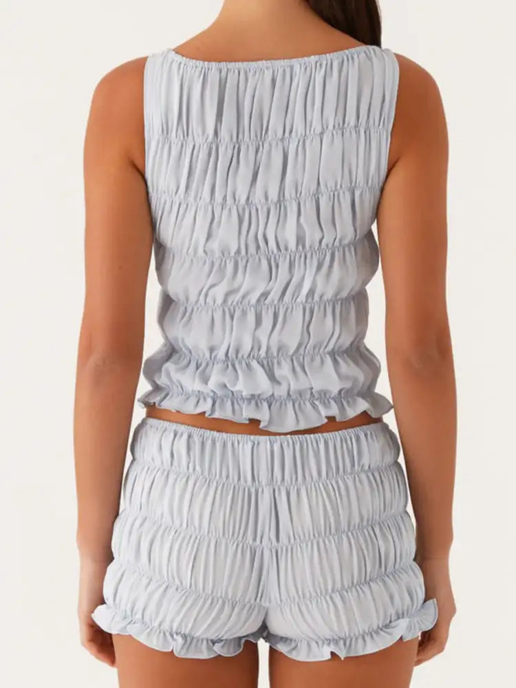 Ruched Texture Tank and Shorts Two-Piece Set