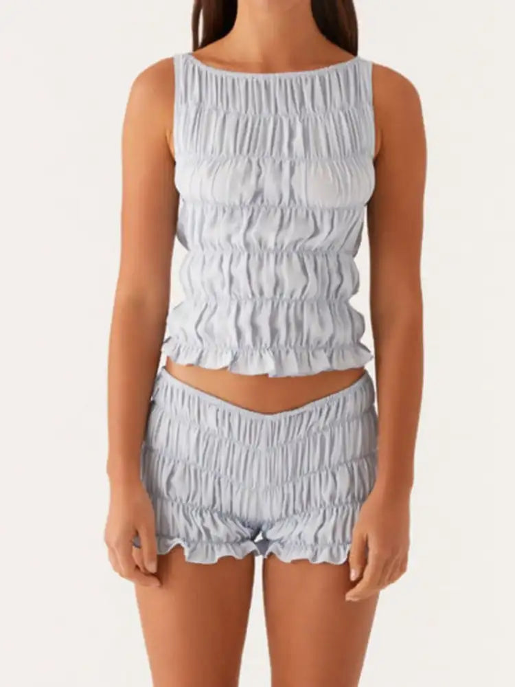 Ruched Texture Tank and Shorts Two-Piece Set