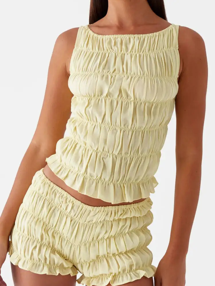 Ruched Texture Tank and Shorts Two-Piece Set