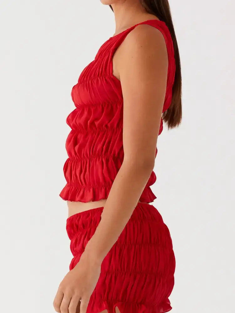 Ruched Texture Tank and Shorts Two-Piece Set