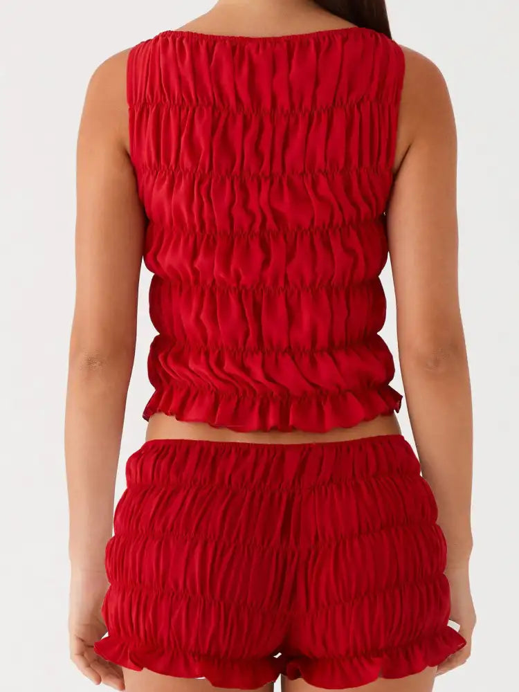 Ruched Texture Tank and Shorts Two-Piece Set