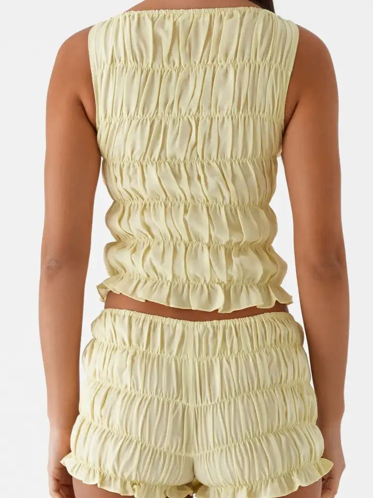 Ruched Texture Tank and Shorts Two-Piece Set
