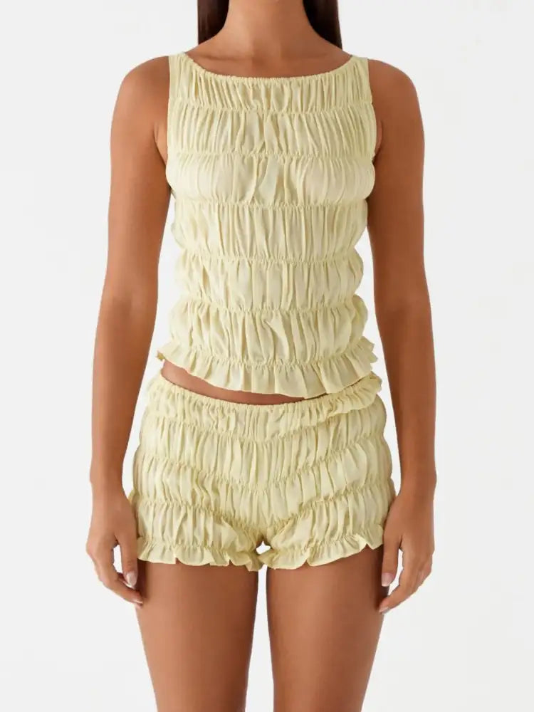 Ruched Texture Tank and Shorts Two-Piece Set