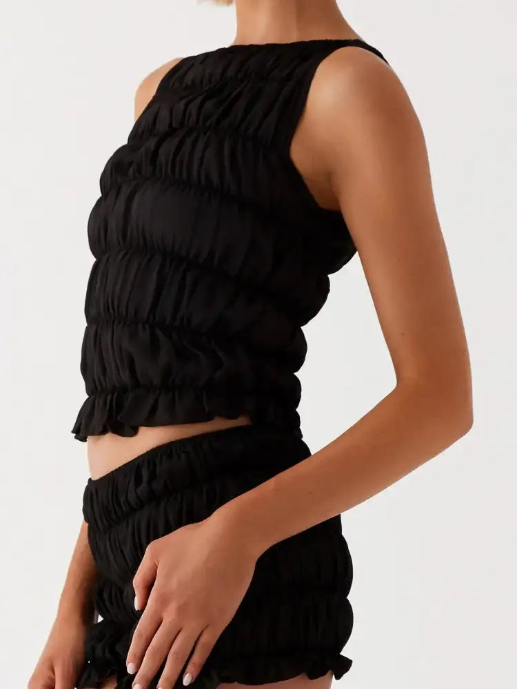 Ruched Texture Tank and Shorts Two-Piece Set