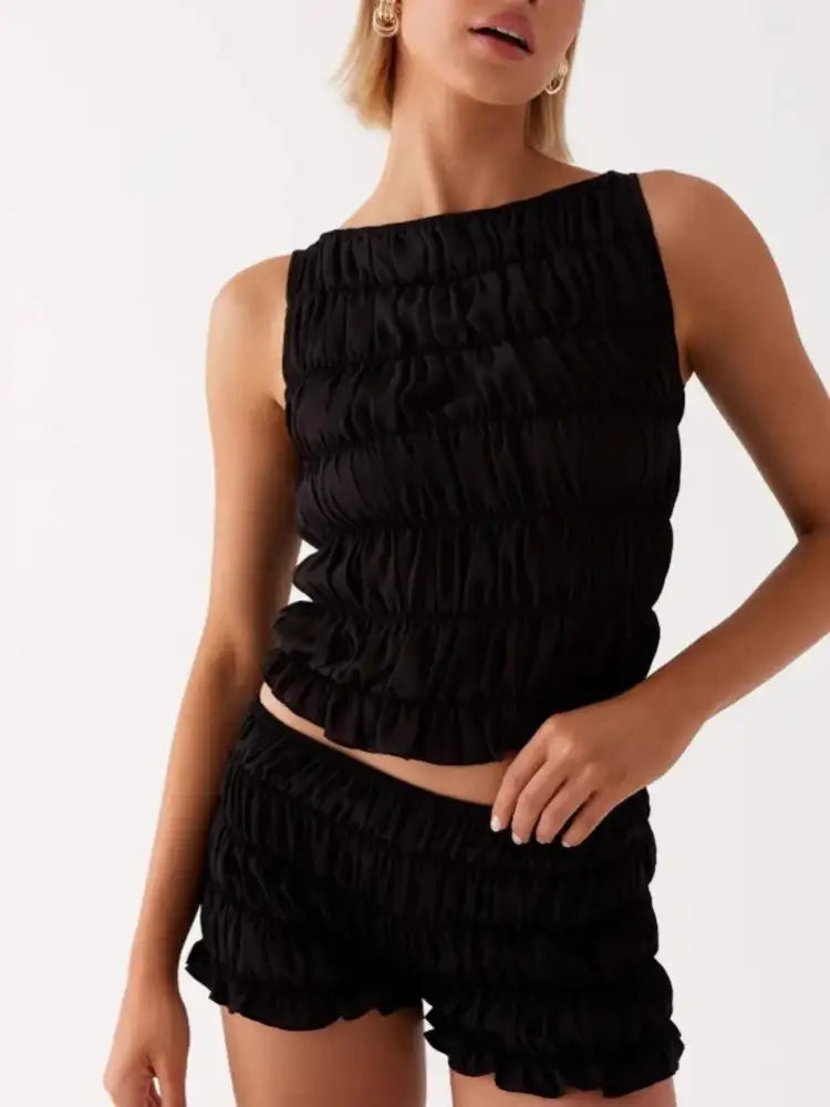 Ruched Texture Tank and Shorts Two-Piece Set