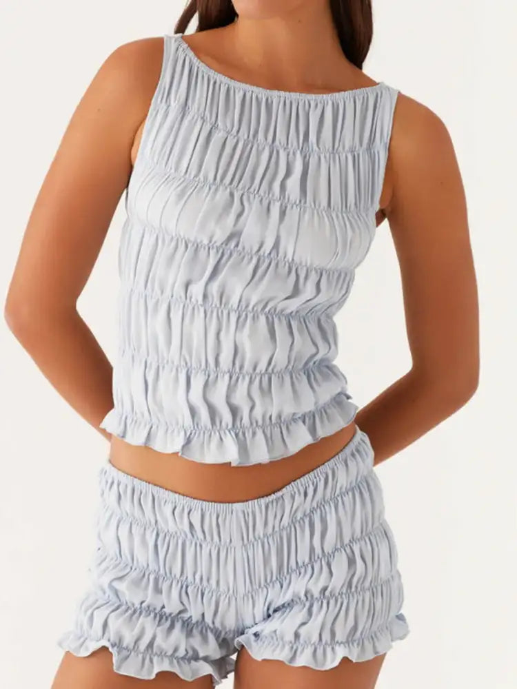 Ruched Texture Tank and Shorts Two-Piece Set