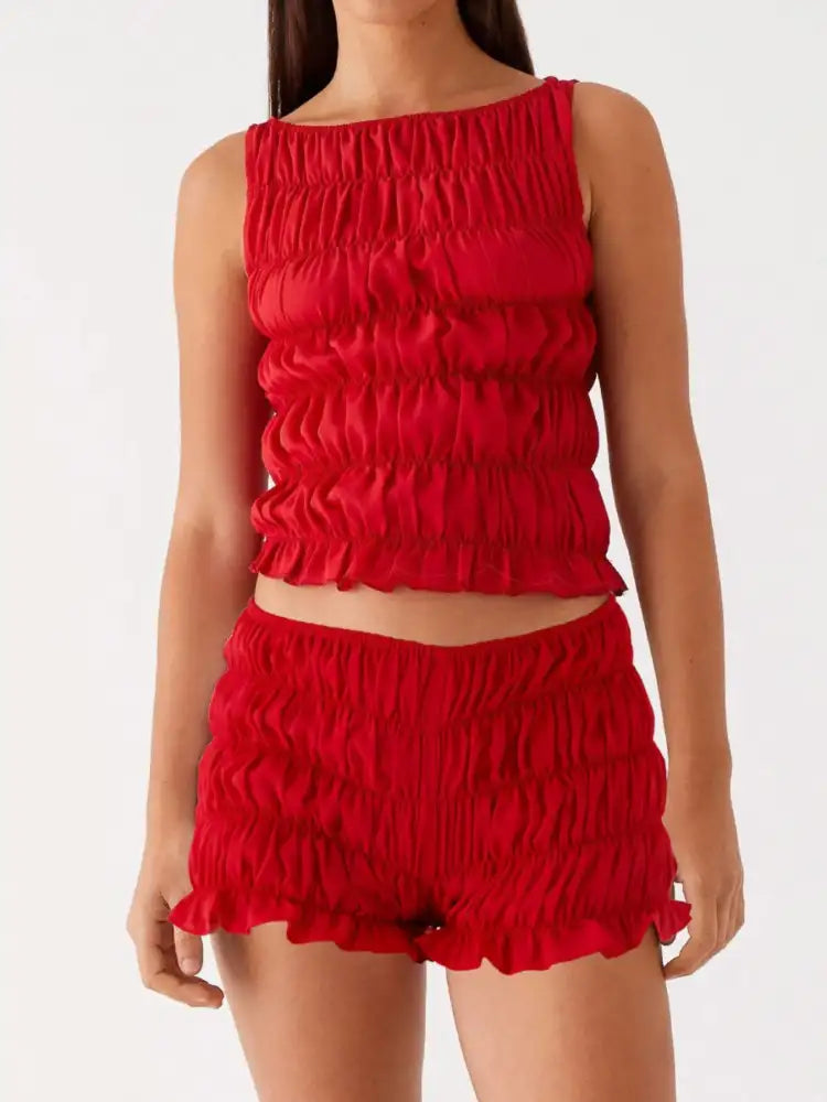 Ruched Texture Tank and Shorts Two-Piece Set