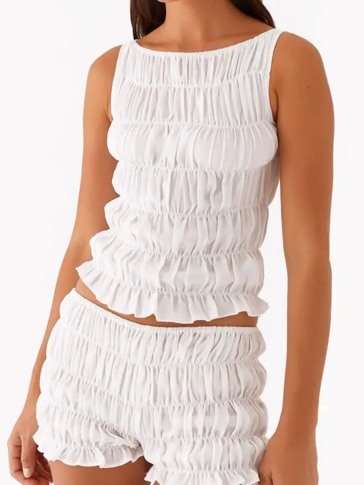 Ruched Texture Tank and Shorts Two-Piece Set