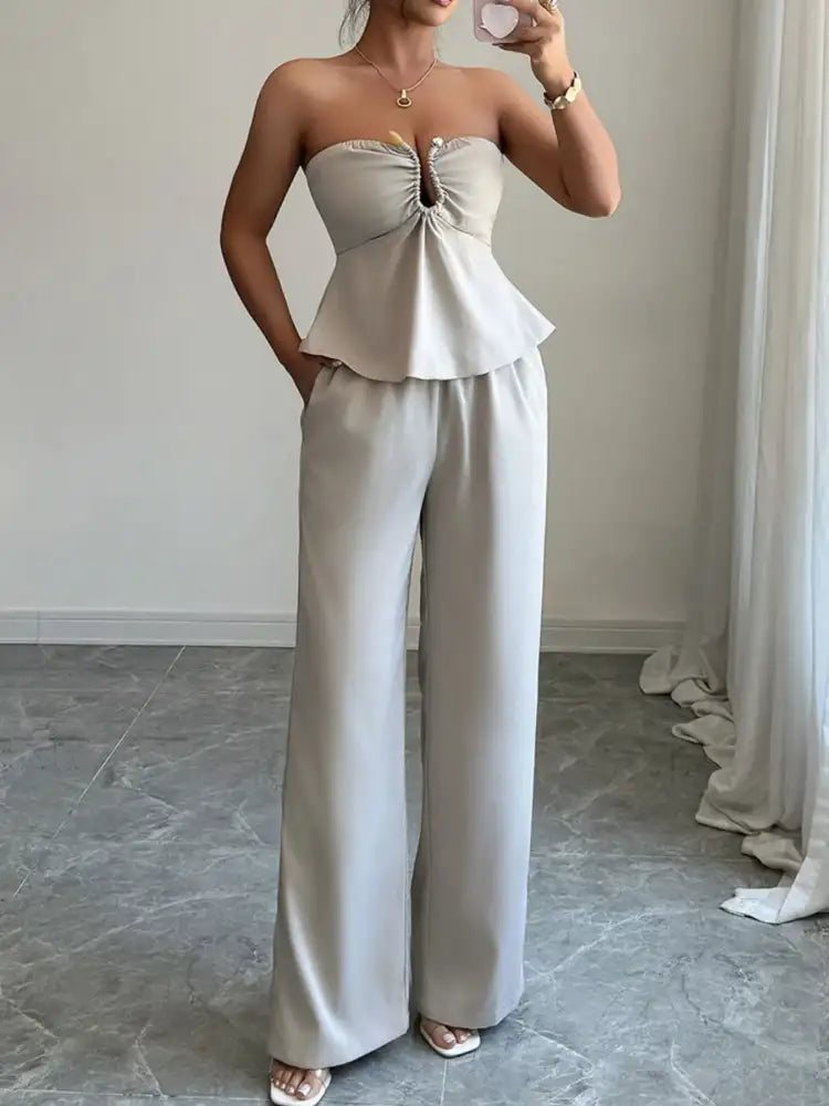 Ruched Tube Top and Pants Set