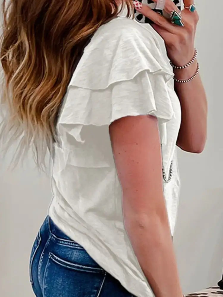 Ruffle Sleeve Round Neck Top