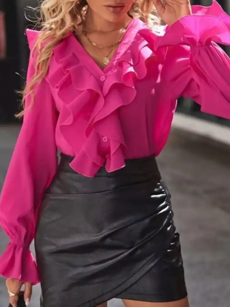 Ruffled Flounce Sleeve Blouse