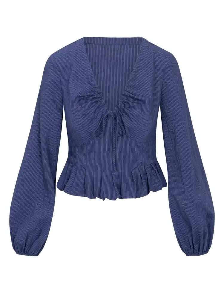 Ruffled Hem Balloon Sleeve Blouse