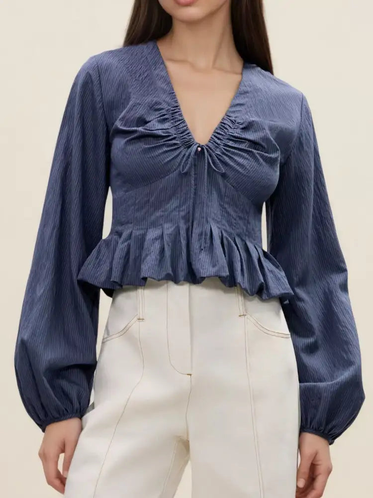 Ruffled Hem Balloon Sleeve Blouse