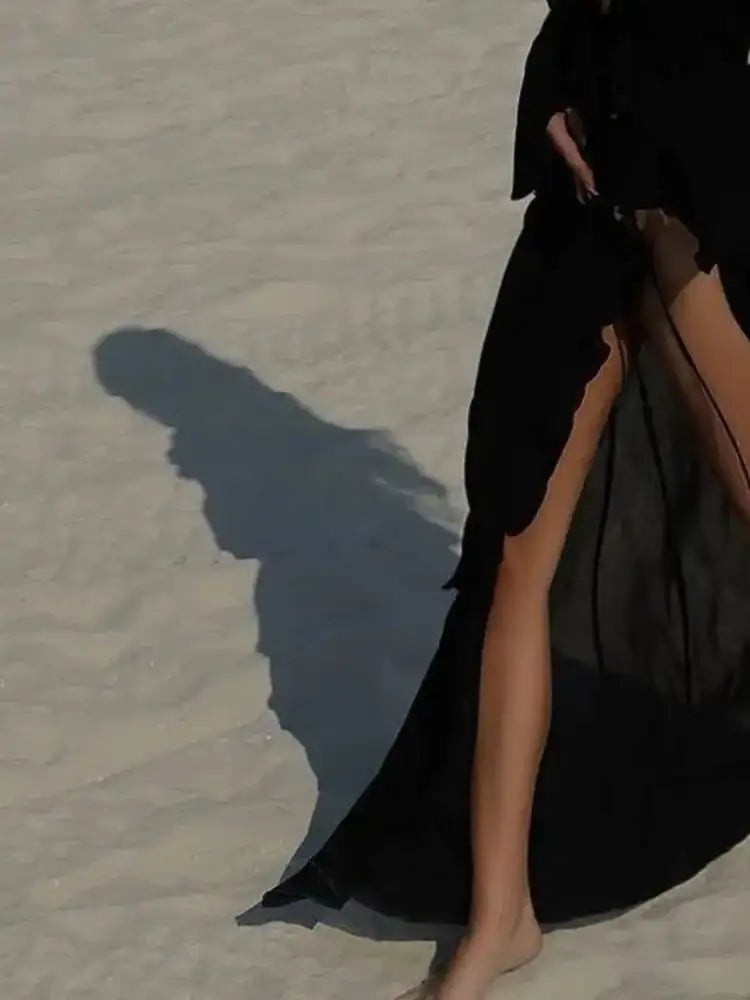 Ruffled Long Sleeve Cover-Up Dress