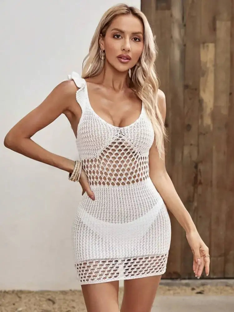 Ruffled Openwork Sleeveless Cover-Up Dress