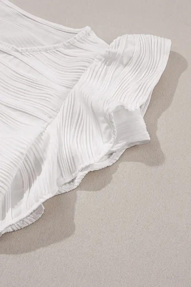 Ruffled Round Neck Textured Top