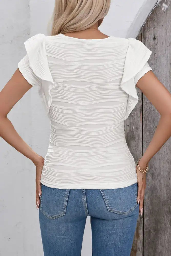 Ruffled Round Neck Textured Top